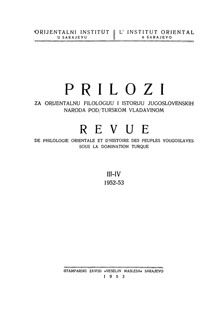					View No. 3-4 (1953): Prilozi za orijentalnu filologiju i istoriju jugoslovenskih naroda pod turskom vladavinom
				
